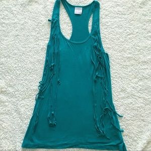 Teal fringe tank top
